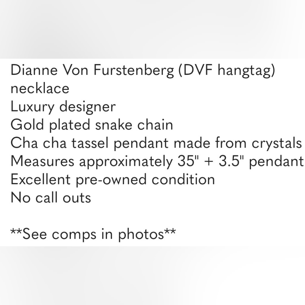 Diane Von Furstenberg (DVF) Necklace Gold Tone Snake Chain w/Crystal Pendant - Picture 4 of 6